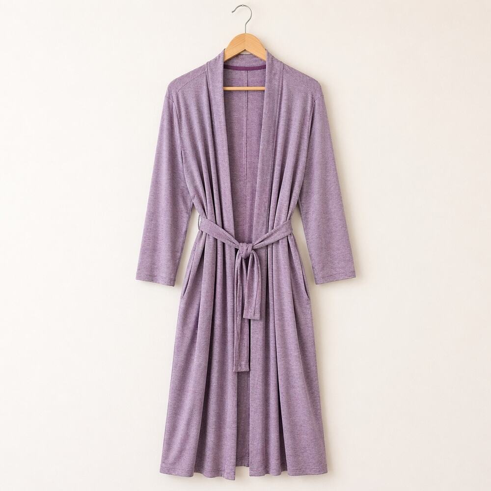 Catherines Sleepwear Robe 4X Purple Stripes Long Lounge Robe Belted Plus Size